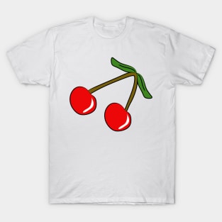 2 cherries. Healthy berries. Tasty food. Summer, bright design. Vegetarianism, diet. Healthy lifestyle. Children and joy. T-Shirt